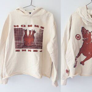 Homme Femme Doberman Hoodie Raw Hem in Cream, Size M